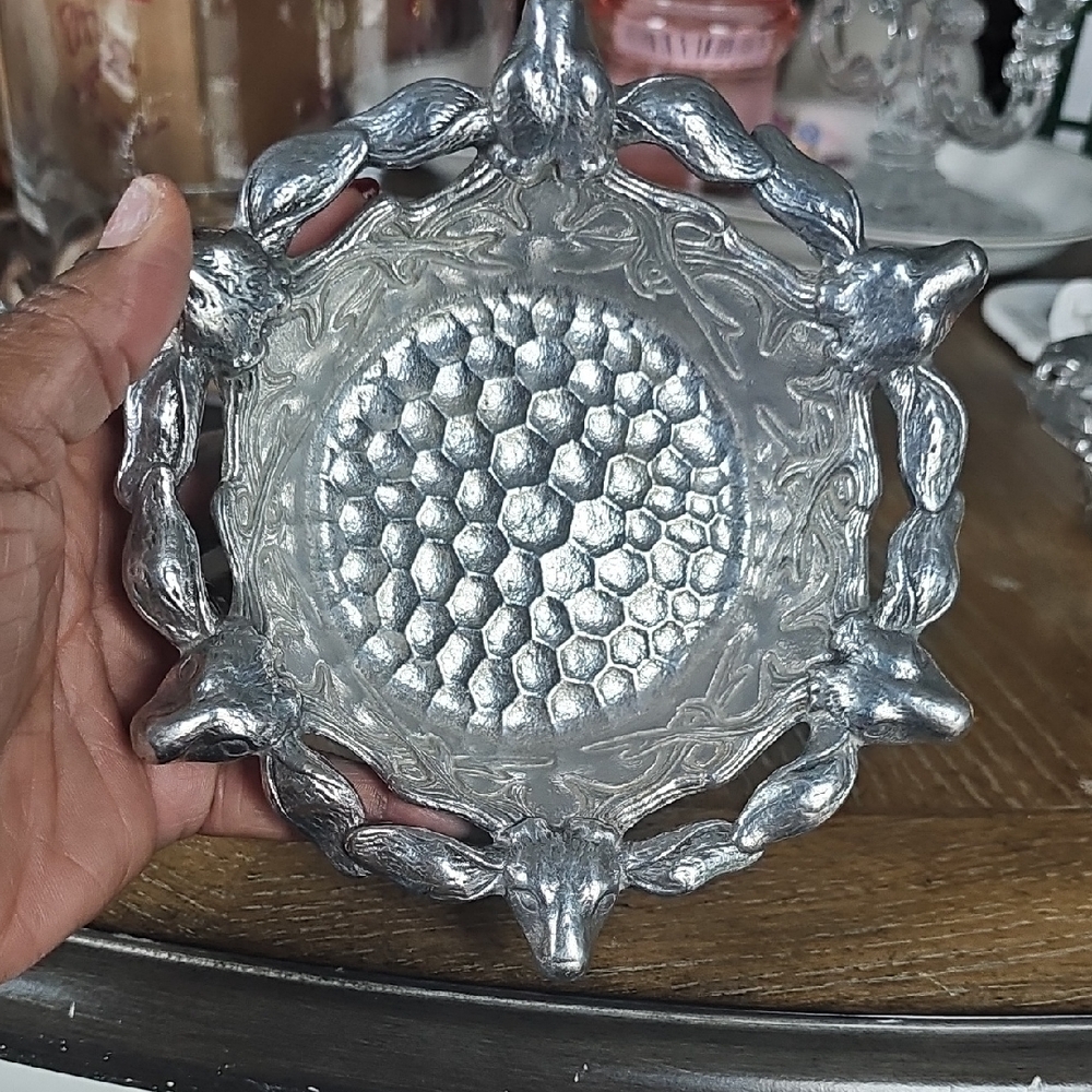 Silver Decorative Plate with Animal Design